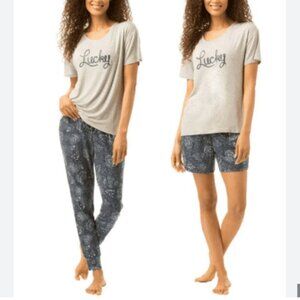 NEW Lucky Brand Womens 3X 3-Piece Tee, Shorts & Pants Pajama Set Heather